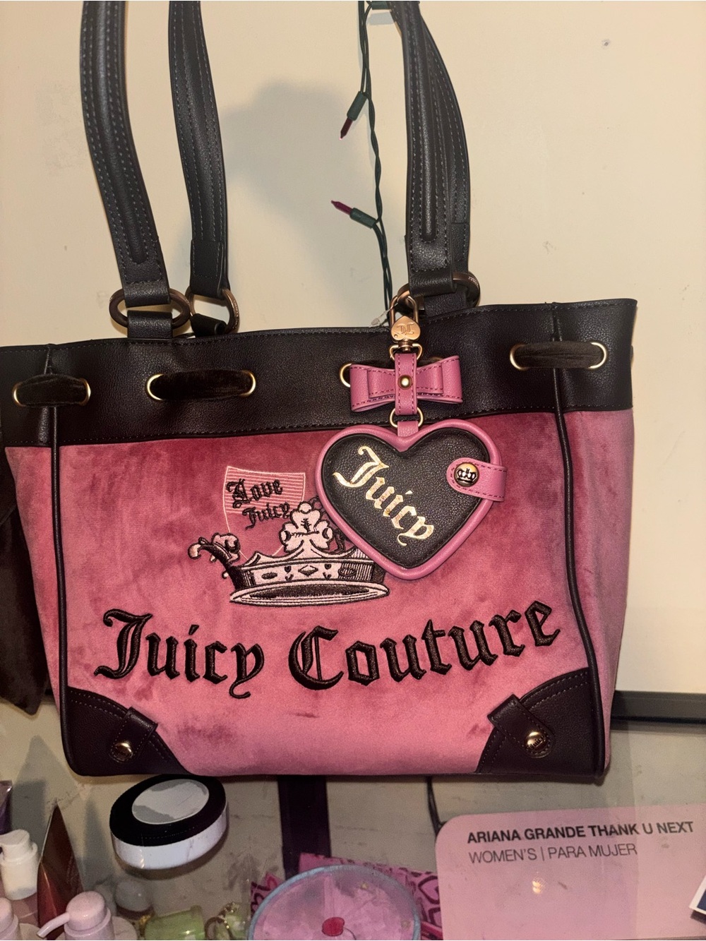 Juicy Couture Pink and Black Logo Tote with Heart Charm